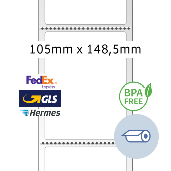 HERMA Thermo labels, 58308, paper thermo eco, white, perf. 105x148,5mm, 1.000 labels/roll, min. 6 r 