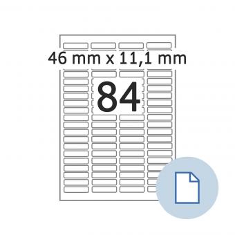 HERMA Labels on A4 sheets, 8724, paper white 46x11,1mm, 100 sheets/8.400 labels/min. 10 pack 