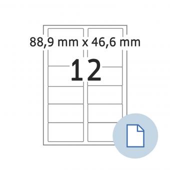 HERMA Labels on A4 sheets, 8725, paper white 88,9x46,6mm, 100 sheets/1.200 labels/min. 10 pack 
