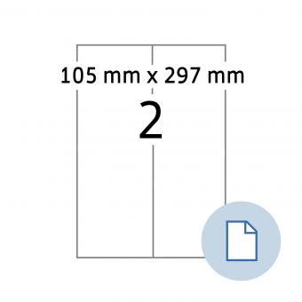 HERMA Labels on A4 sheets, 8723, paper white 105x297mm, 100 sheets/200 labels/min. 10 pack 