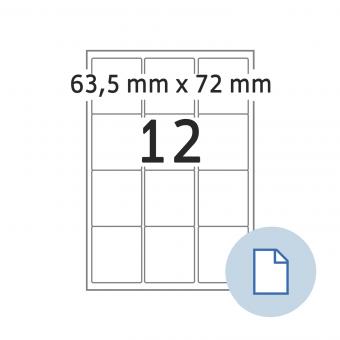 HERMA Labels on A4 sheets, 8726, paper white 63,5x72mm, 100 sheets/1.200 labels/min. 10 pack 