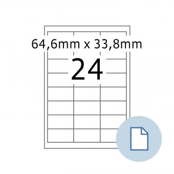 HERMA Labels on A4 sheets, 8736, paper white, 64,6x33,8mm, 100 sheets/2.400 labels/min.10 pack 