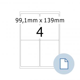 HERMA Labels on A4 sheets, 8775, paper white 99,1x139mm100 sheets/400 labels/min. 10 pack 