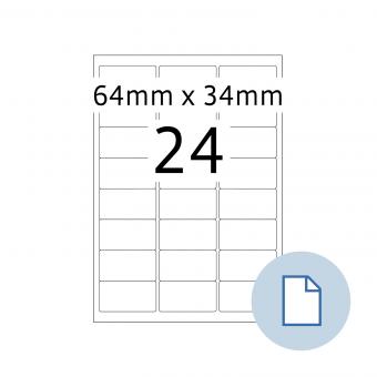 HERMA Labels on A4 sheets, 8777, paper white 64x34mm100 sheets/2.400 labels/min. 10 pack 