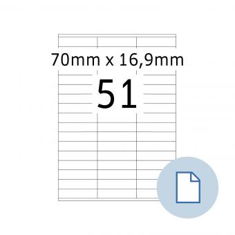 HERMA Labels on A4 sheets, 8779, paper white 70x16,9mm100 sheets/5.100 labels/min. 10 pack 
